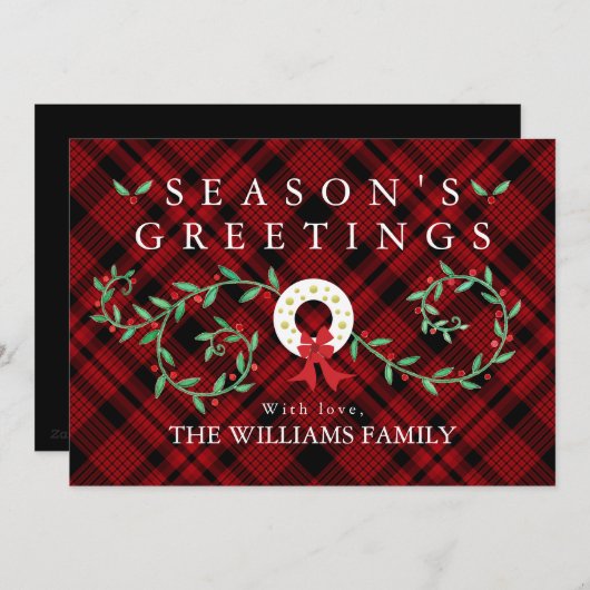 シーズ素朴ンズグリーティングリースレッドプレイドファミリー シーズンカード (正面/裏面)