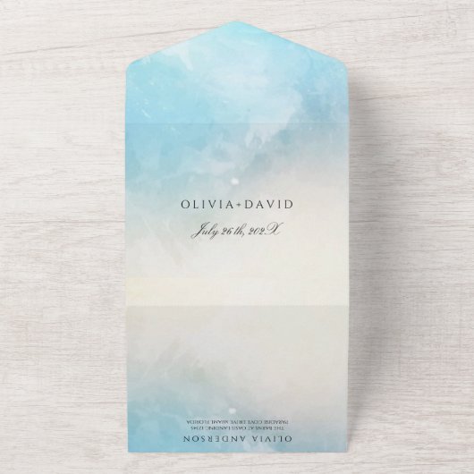 シーズ結婚ンサマーブルー海ビーチ結婚式 オールインワン招待状 (外側)
