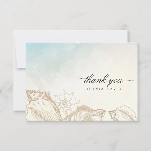 シーズ結婚ンサマーブルー海ビーチ結婚式 サンキューカード (正面)