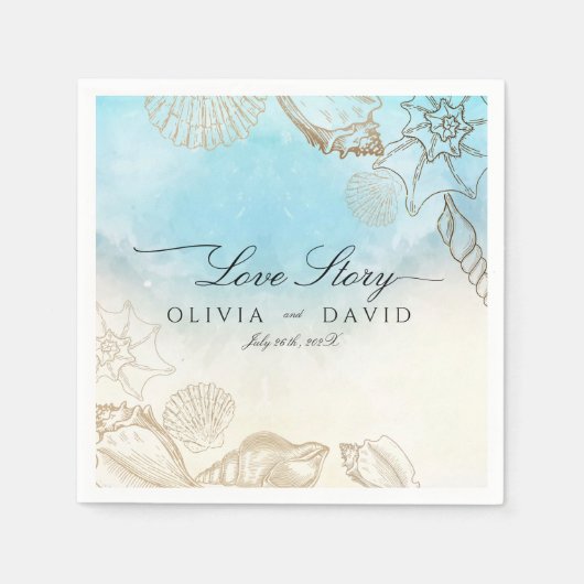 シーズ結婚ンサマーブルー海ビーチ結婚式 スタンダードカクテルナプキン (正面)