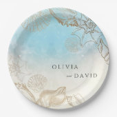 シーズ結婚ンサマーブルー海ビーチ結婚式 ペーパープレート (正面)