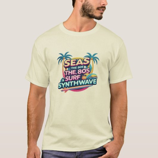 シーズ80s – サーフ、サン&シンウェーブビーブティー tシャツ (正面)