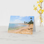シーズ&グリーツカウアイビーチシーンホリデイ カード (黄色い花)