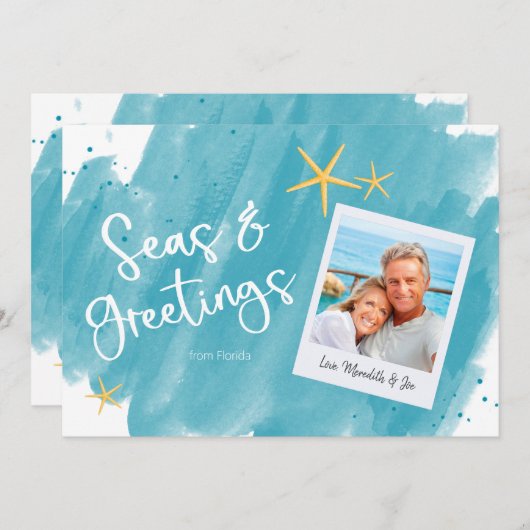 シーズ&グリーティングアクアティール（緑がかった色）ウォーターカラーホリデーカード (正面/裏面)