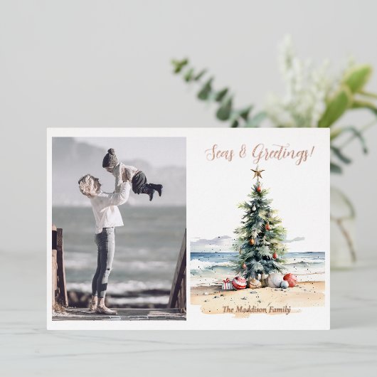 シーズ&グリーティングクリスマスツリーのビーチ 箔シーズンカード (立ち正面)