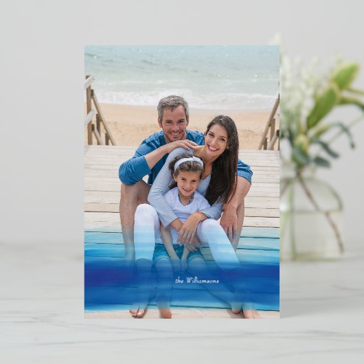 シーズ&グリーティングコースタルブルー海グラデーション写真 箔シーズンカード (立ち正面)