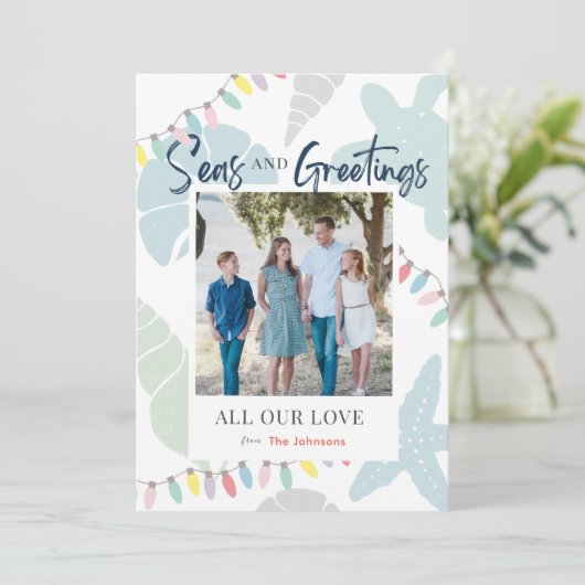 シーズ&グリーティングシーシェルホリデーフォトカード 招待状 (スタンド正面)