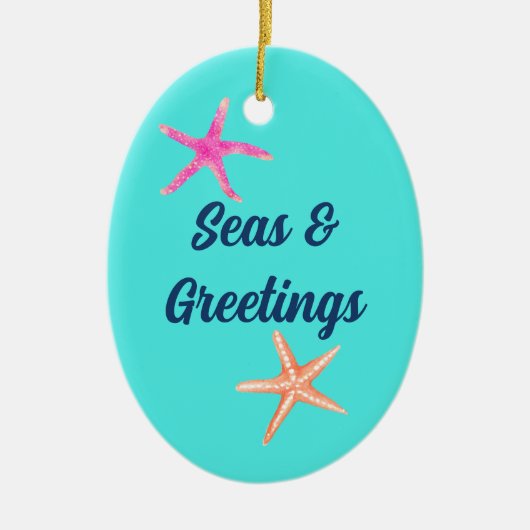 シーズ&グリーティングスターフィッシュレトロコースタルクリスマス セラミックオーナメント (正面)
