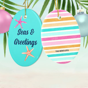 シーズ&グリーティングスターフィッシュレトロコースタルクリスマス セラミックオーナメント