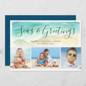 シーズ&グリーティングズビーチフォトホリデーカード 招待状 (正面/裏面)