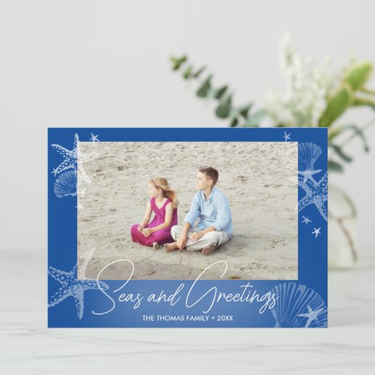 シーズ&グリーティングネイビーブルーフォトビーチヒトデ シーズンカード (スタンド正面)