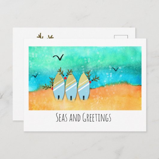 シーズ&グリーティングビーチクリスマスとルドルフ ポストカード (正面/裏面)
