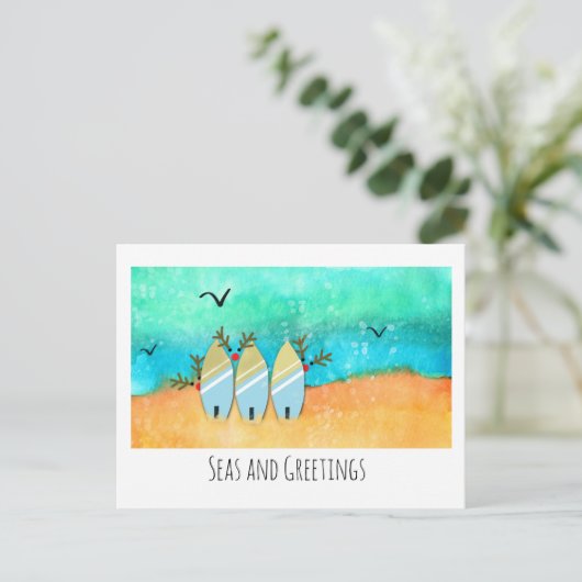 シーズ&グリーティングビーチクリスマスとルドルフ ポストカード (スタンド正面)