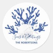 シーズ&グリーティングビーチクリスマスネイビーブルー ラウンドシール (正面)