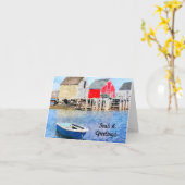 シーズ&グリーティングブルーボートレッド魚釣りシャッククリスマス カード (黄色い花)