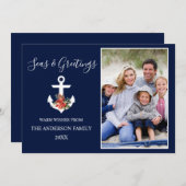 シーズ&グリーティングポインセチアいかりフォトブルー シーズンカード (正面/裏面)