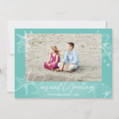 シーズ&グリーティングライトティール(緑がかった色)写真ビーチヒトデ シーズンカード (正面)