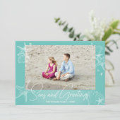 シーズ&グリーティングライトティール(緑がかった色)写真ビーチヒトデ シーズンカード (スタンド正面)