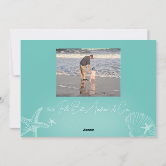 シーズ&グリーティングライトティール（緑がかった色）写真ビーチヒトデ シーズンカード (裏面)