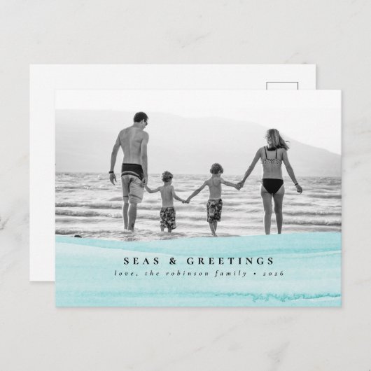 シーズ&グリーティング海ファミリーフォトクリスマスカード ポストカード (正面/裏面)