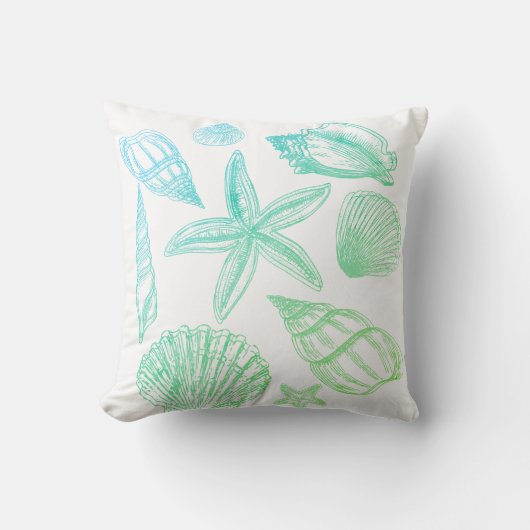 シーセモダンルブルーグリーンホワイトグラデーションビーチシェル クッション (正面)