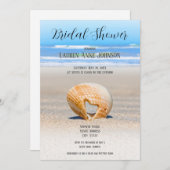 シーセルとハートと砂のビーチ、ブライダルシャワー 招待状 (正面/裏面)