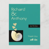 シーセルとハート、ビーチ結婚式ありがとう ポストカード (正面)