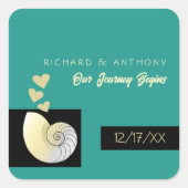 シーセルとハート、ビーチ結婚式 スクエアシール (正面)