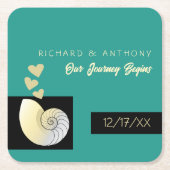 シーセルとハート、ビーチ結婚式 スクエアペーパーコースター (正面)