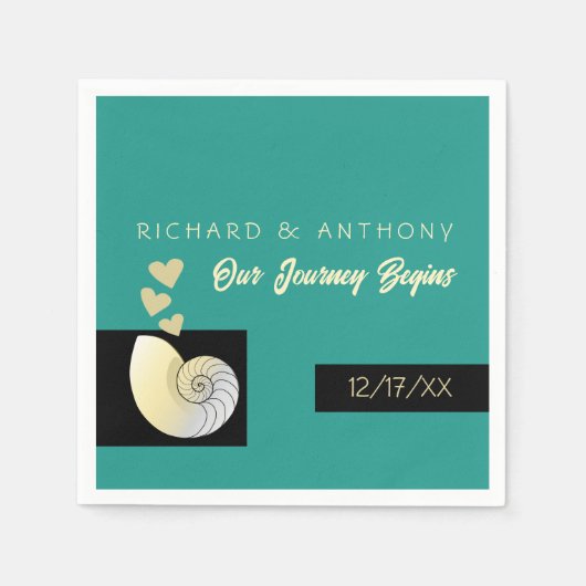 シーセルとハート、ビーチ結婚式 スタンダードカクテルナプキン (正面)