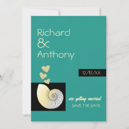 シーセルとハート、ビーチ結婚式 セーブザデート