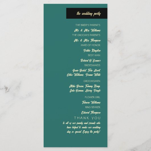 シーセルとハート、ビーチ結婚式 プログラム (裏面)