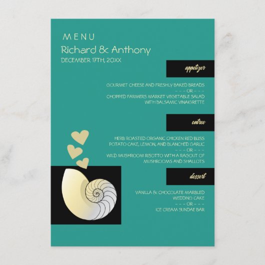 シーセルとハート、ビーチ結婚式 メニュー (正面)