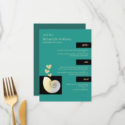 シーセルとハート、ビーチ結婚式 メニュー (正面/裏面インサイチュ)