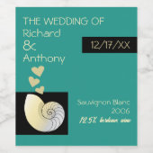 シーセルとハート、ビーチ結婚式 ワインラベル (シングルラベル)