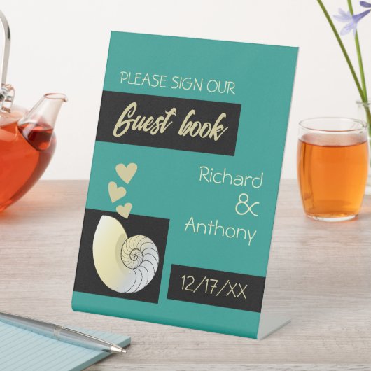 シーセルとハート、ビーチ結婚式 台座サイン (インサイチュ)