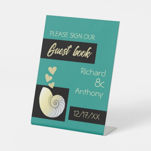 シーセルとハート、ビーチ結婚式 台座サイン (正面)