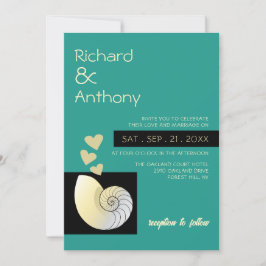 シーセルとハート、ビーチ結婚式 招待状