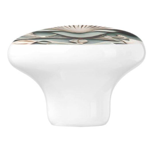 シーセルアールヌーボーフェイクレリーフ、 浮き彫りミントホワイトシェル セラミックノブ (側面)