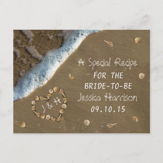 シーセルハートビーチブライダルシャワーレシピカード インビテーションポストカード (正面)