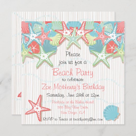 シーセルビーチパーティの招待状 招待状 (正面/裏面)