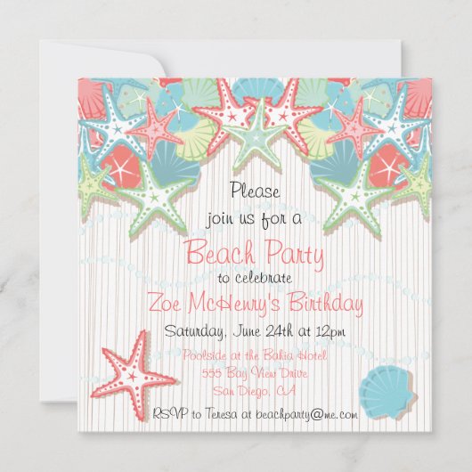 シーセルビーチパーティの招待状 招待状 (正面)