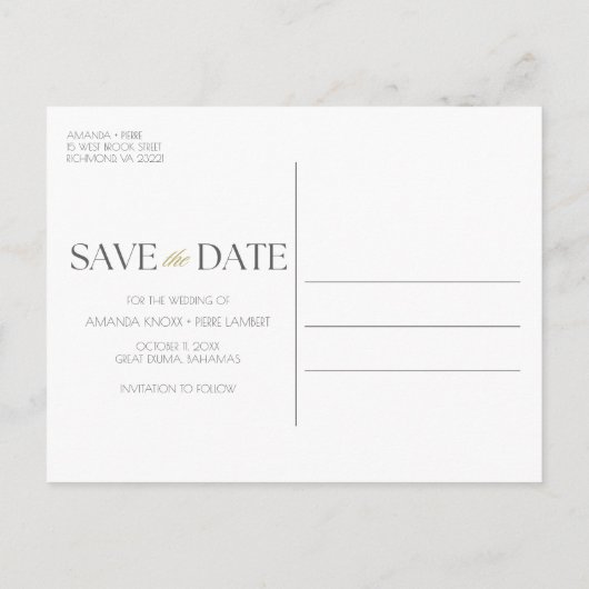 シーセルビーチ目的地の結婚式の日付を保存 案内ポストカード (裏面)