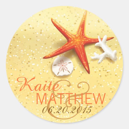 シーセルビーチ目的地ウェディングラベル ラウンドシール (正面)