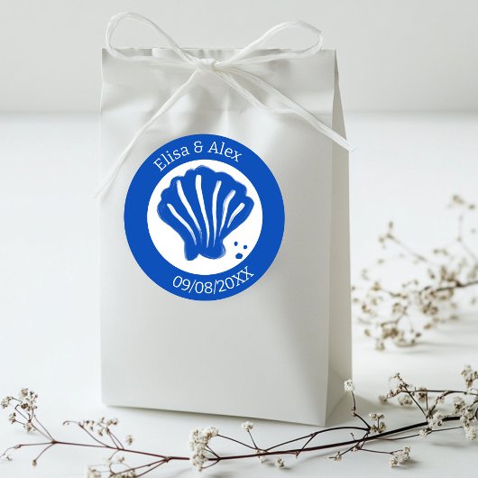 シーセルビーチ結婚式ブルーホワイトカスタム ラウンドシール