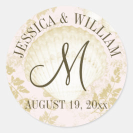 シーセルヴィンテージビーチ結婚式モノグラムピンク ラウンドシール