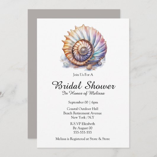 シーセル航海のビーチブライダルシャワータウペホワイト 招待状 (正面/裏面)