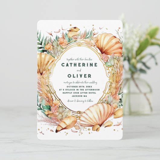 シーセル金ゴールドフレーム海夏ビーチ結婚式 招待状 (スタンド正面)