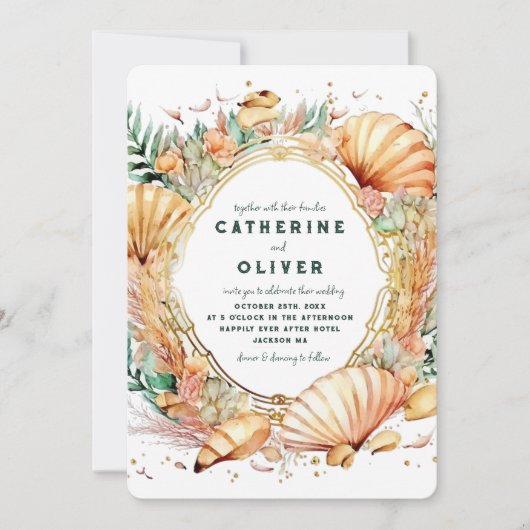 シーセル金ゴールドフレーム海夏ビーチ結婚式 招待状 (正面)