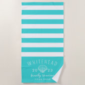 シーセ航海のルストライプアクアブルーモノグラム ビーチタオル (正面)